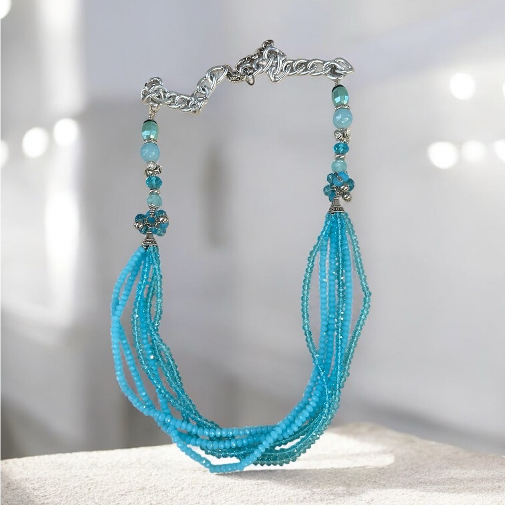 Elegant Silver and Blue Beaded Necklace